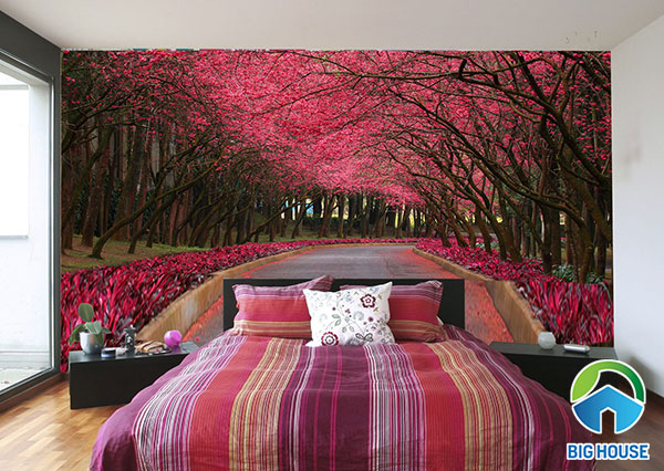 Mẫu gạch ốp tường phòng ngủ màu hồng 3D mang lại vẻ đẹp nổi bật