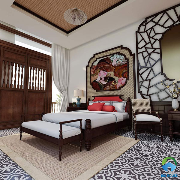 Gạch bông cổ điển lát nền phòng ngủ